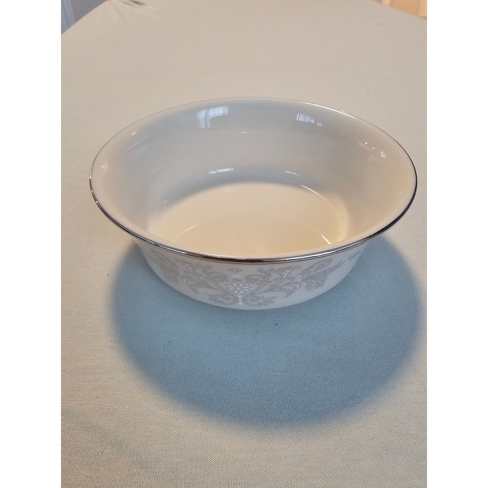 Lenox Snow Lily Fine China Bowl White Platinum Trim Silver Floral Made in USA